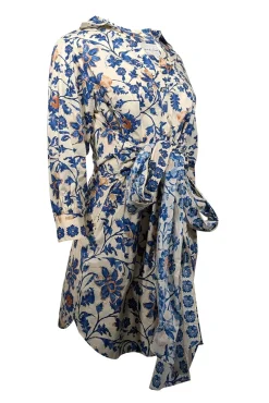 Cara Cara - Blue & Cream Floral Print Poplin Dress Sz S