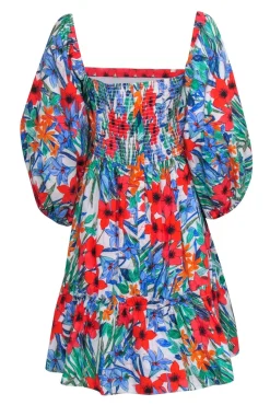 Cara Cara - White w/ Multi Color Floral Print Puff Sleeve Dress Sz XL