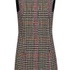 Carlisle - Beige & Multicolor Houndstooth Plaid Button-Up Longline Vest Sz 6