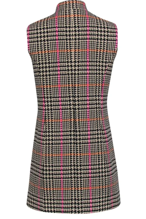 Carlisle - Beige & Multicolor Houndstooth Plaid Button-Up Longline Vest Sz 6