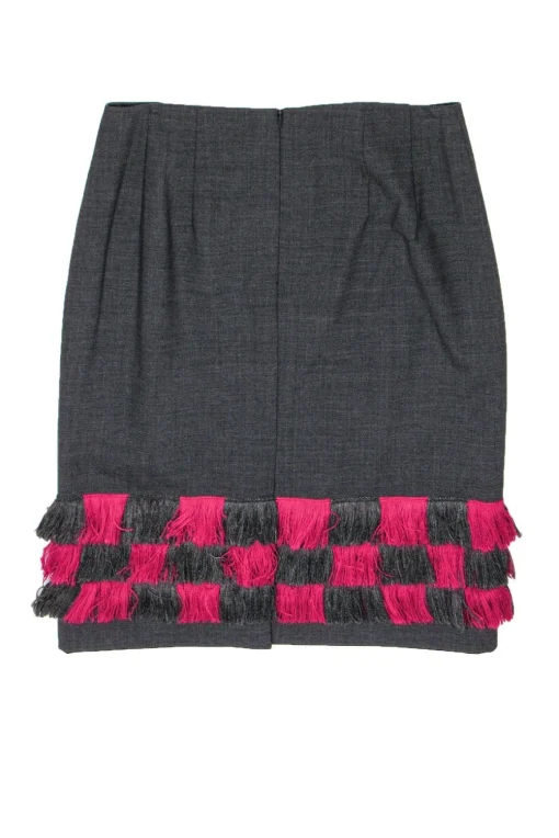 Carlisle - Grey Wool Pencil Skirt w/ Fringe Sz 2