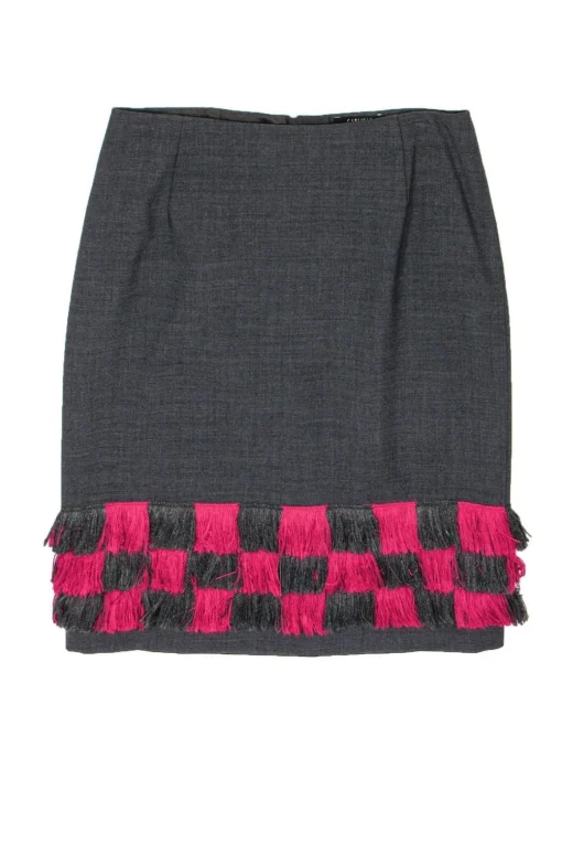 Carlisle - Grey Wool Pencil Skirt w/ Fringe Sz 2