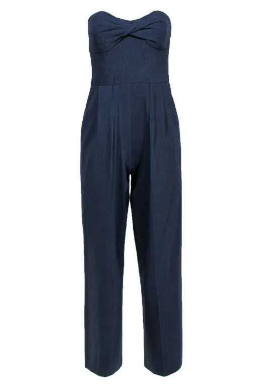 Carlisle - Navy Stripe Strapless Wool Jumpsuit Sz 4