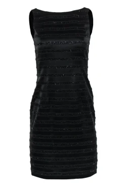 Carmen Marc Valvo - Black Striped Beaded Sheath Dress Sz 2