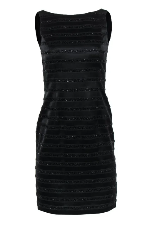 Carmen Marc Valvo - Black Striped Beaded Sheath Dress Sz 2