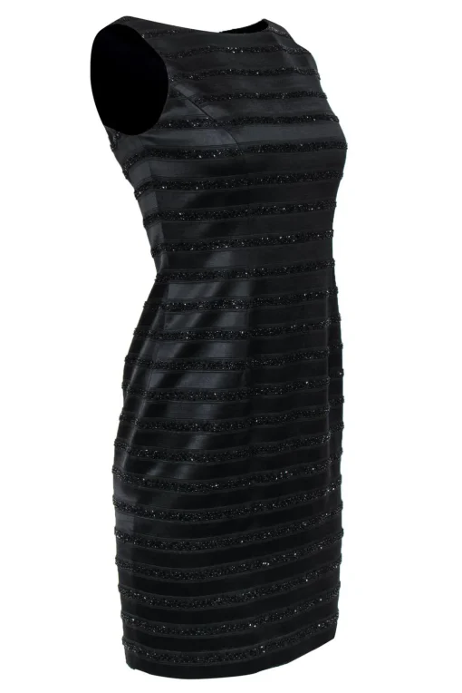 Carmen Marc Valvo - Black Striped Beaded Sheath Dress Sz 2