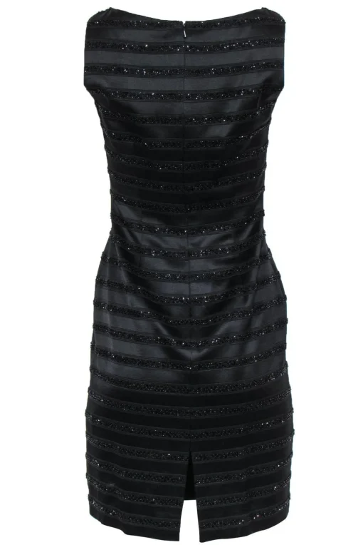 Carmen Marc Valvo - Black Striped Beaded Sheath Dress Sz 2