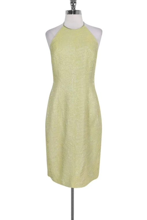 Carmen Marc Valvo - Green Beaded Halter Dress Sz 6