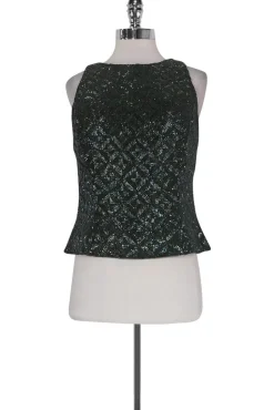 Carmen Marc Valvo - Green Beaded Silk Top Sz 10