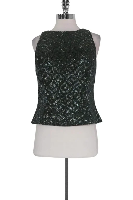 Carmen Marc Valvo - Green Beaded Silk Top Sz 10