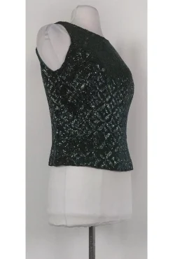 Carmen Marc Valvo - Green Beaded Silk Top Sz 10