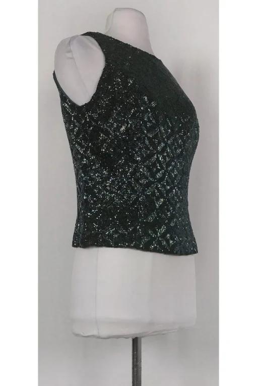 Carmen Marc Valvo - Green Beaded Silk Top Sz 10