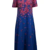 Carolina Herrera - Blue w/ Red & Pink Abstract Floral Print Dress Sz 12