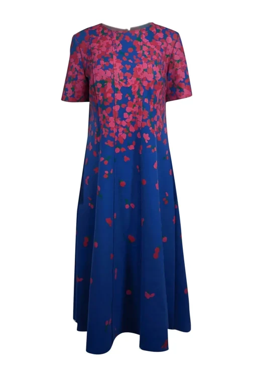 Carolina Herrera - Blue w/ Red & Pink Abstract Floral Print Dress Sz 12