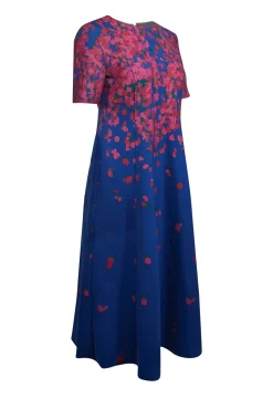 Carolina Herrera - Blue w/ Red & Pink Abstract Floral Print Dress Sz 12