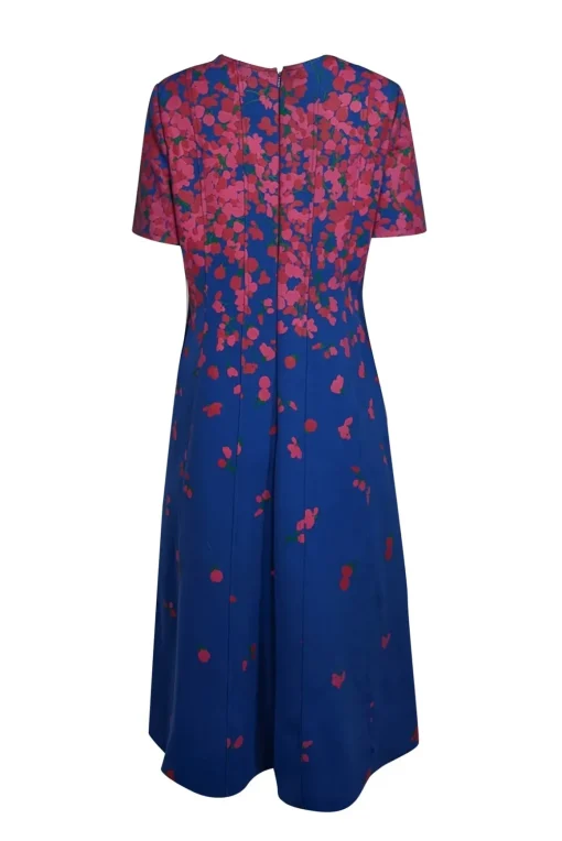 Carolina Herrera - Blue w/ Red & Pink Abstract Floral Print Dress Sz 12
