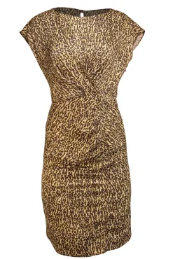 Carolina Herrera - Brown & Yellow Spotted Print Cap Sleeve Dress Sz 4
