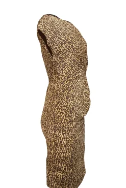 Carolina Herrera - Brown & Yellow Spotted Print Cap Sleeve Dress Sz 4