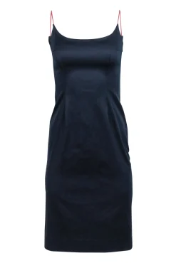 Carolina Herrera - Navy w/ Red Spaghetti Strap Midi Dress Sz 2