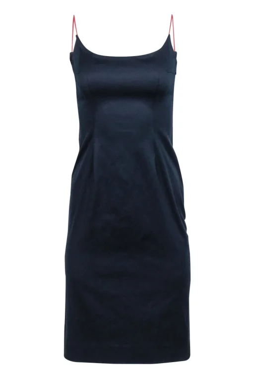 Carolina Herrera - Navy w/ Red Spaghetti Strap Midi Dress Sz 2
