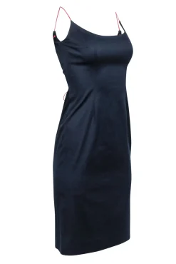 Carolina Herrera - Navy w/ Red Spaghetti Strap Midi Dress Sz 2