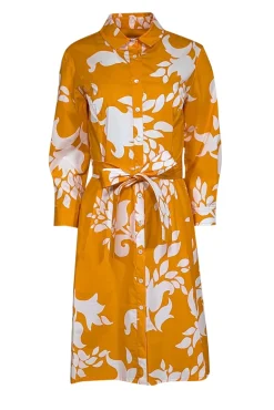 Carolina Herrera - Orange & White Floral Print Cotton Shirtdress Sz 8