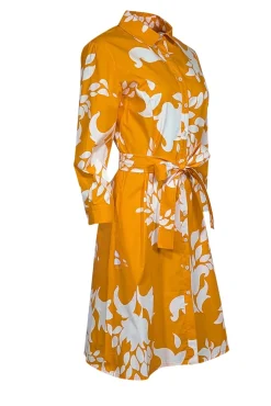 Carolina Herrera - Orange & White Floral Print Cotton Shirtdress Sz 8