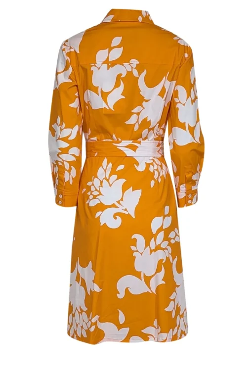 Carolina Herrera - Orange & White Floral Print Cotton Shirtdress Sz 8