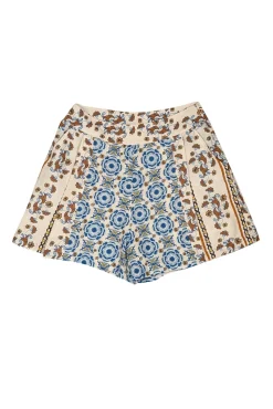 Carolina K - Cream, Blue, Yellow, & Rust Floral Print Pleated Shorts Sz M
