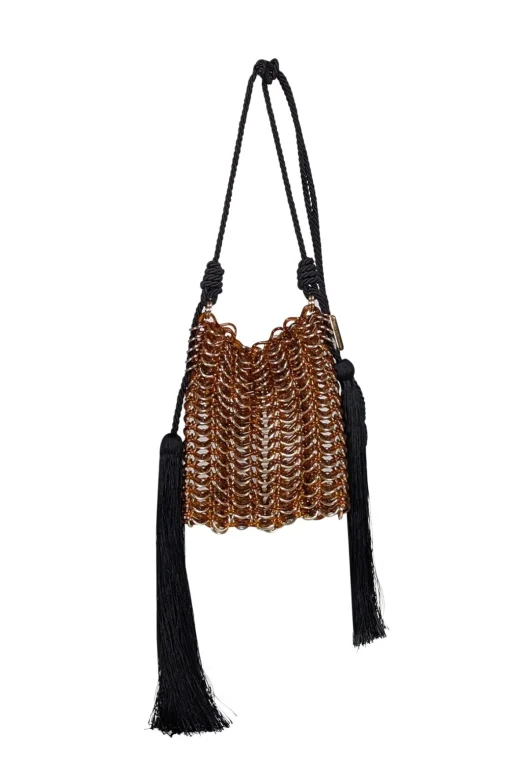 Carolina Santo Domingo - Brown Resin "Luisella" Crossbody Bag w/ Tassels