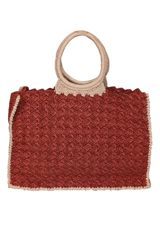 Carrie Forbes - Rust Orange & Beige Raffia Woven "O" Ring Handbag