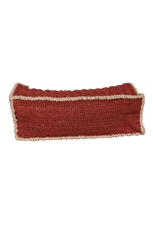 Carrie Forbes - Rust Orange & Beige Raffia Woven "O" Ring Handbag