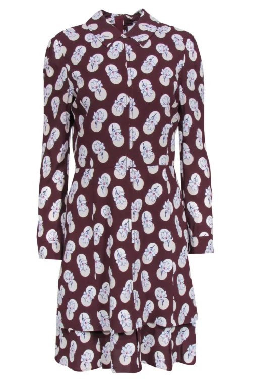 Carven - Burgundy & Floral Collared Dress Sz 2