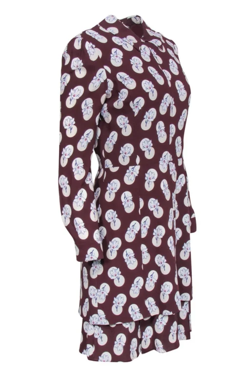 Carven - Burgundy & Floral Collared Dress Sz 2