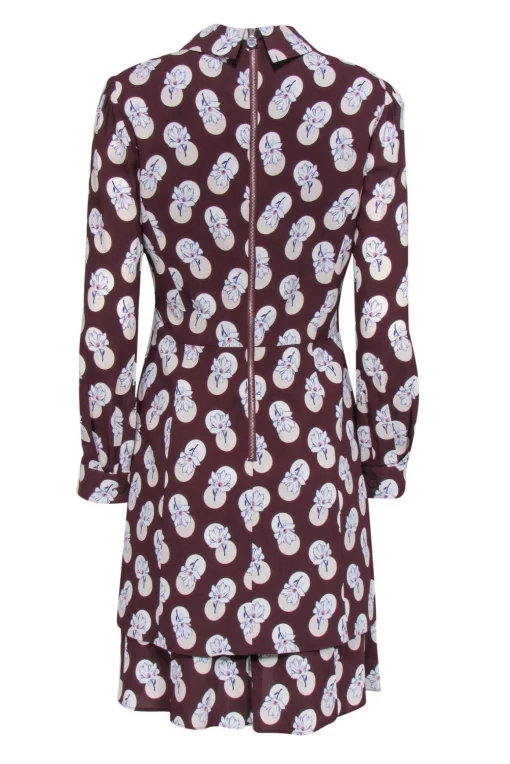 Carven - Burgundy & Floral Collared Dress Sz 2