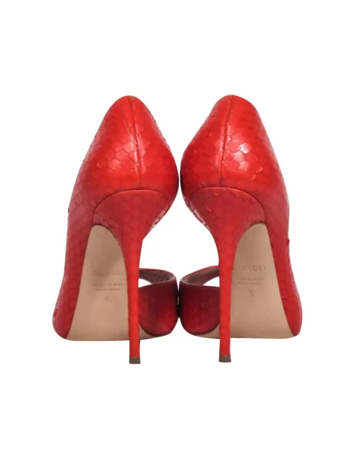 Casadei - Orange Snakeskin Textured Open Toe Pumps Sz 6