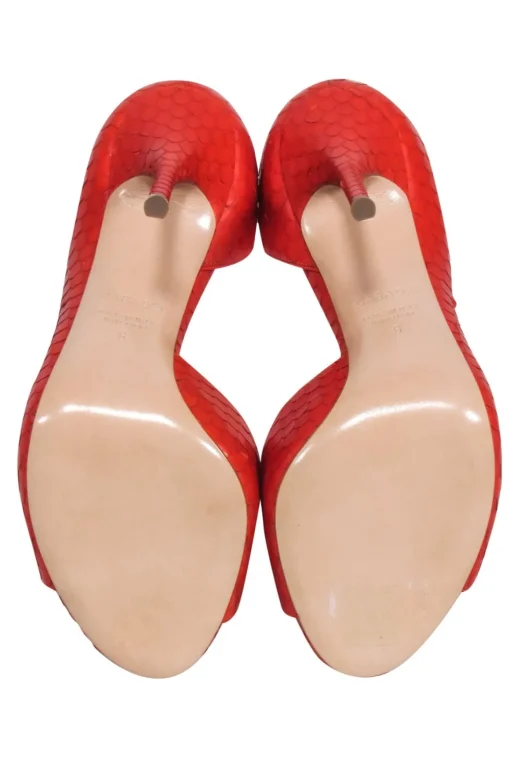 Casadei - Orange Snakeskin Textured Open Toe Pumps Sz 6