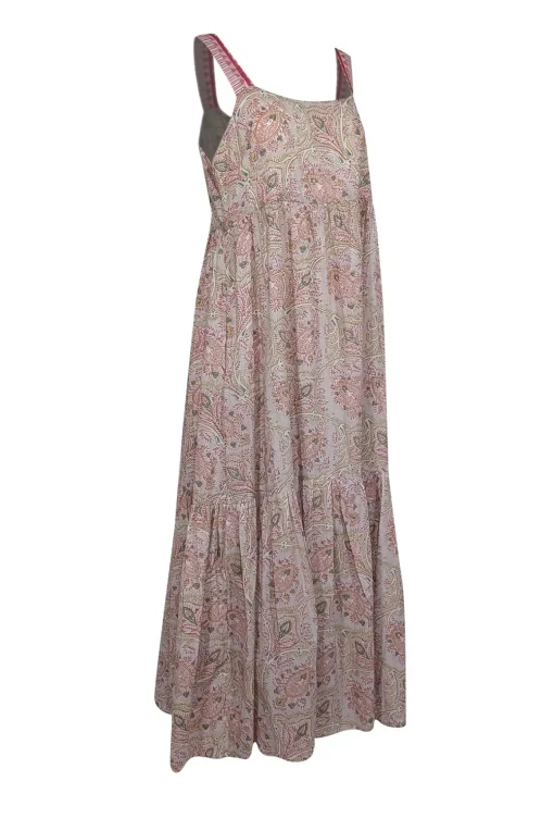 Cassandra Harper - Cream, Pink, Green, & Beige Print Sleeveless Maxi Dress Sz L