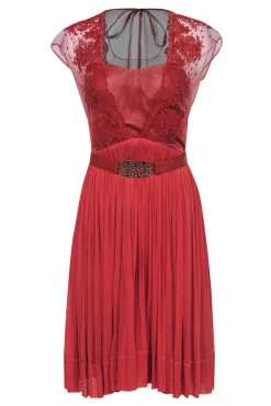Catherine Deane - Burnt Orange Belted “Paige” A-Line Dress w/ Leather & Lace Bodice Sz 10