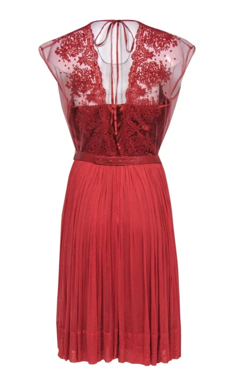Catherine Deane - Burnt Orange Belted “Paige” A-Line Dress w/ Leather & Lace Bodice Sz 10
