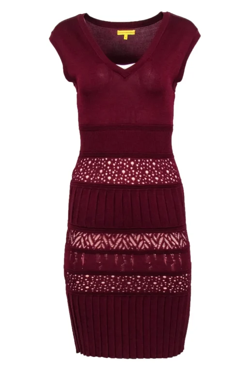 Catherine Malandrino - Burgundy Ribbed Knit Sleeveless Dress Sz S