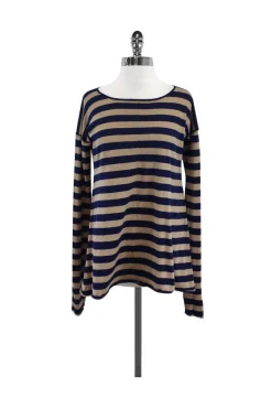 Catherine Malandrino - Navy & Tan Striped Sweater Sz S