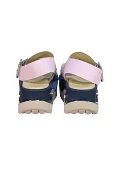4CCCCEES - Pastel Pink, Navy, Silver, & Beige Strappy Platform Sandals Sz 7