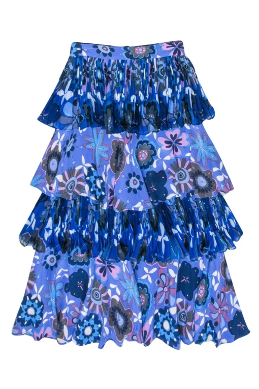 Celia B. - Blue Multi-Print Tiered Maxi Skirt Sz XS