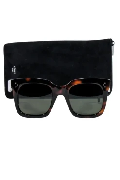 Celine - Brown Tortoise Large Square Sunglasses w/ Three Dot Print