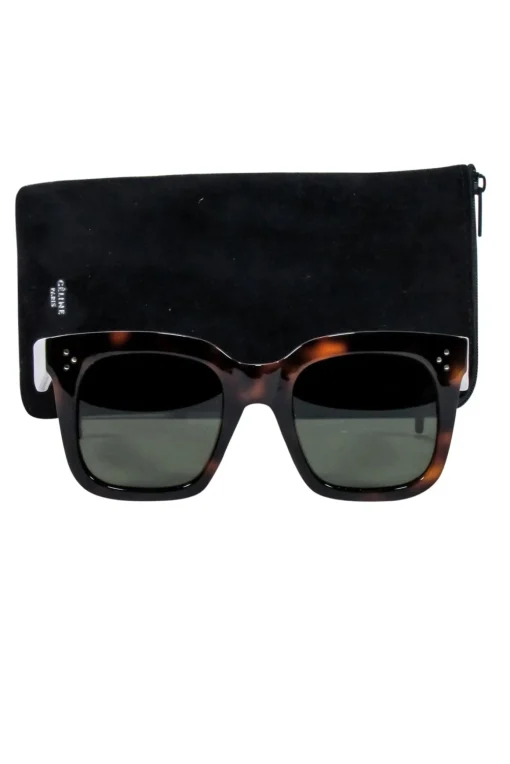 Celine - Brown Tortoise Large Square Sunglasses w/ Three Dot Print