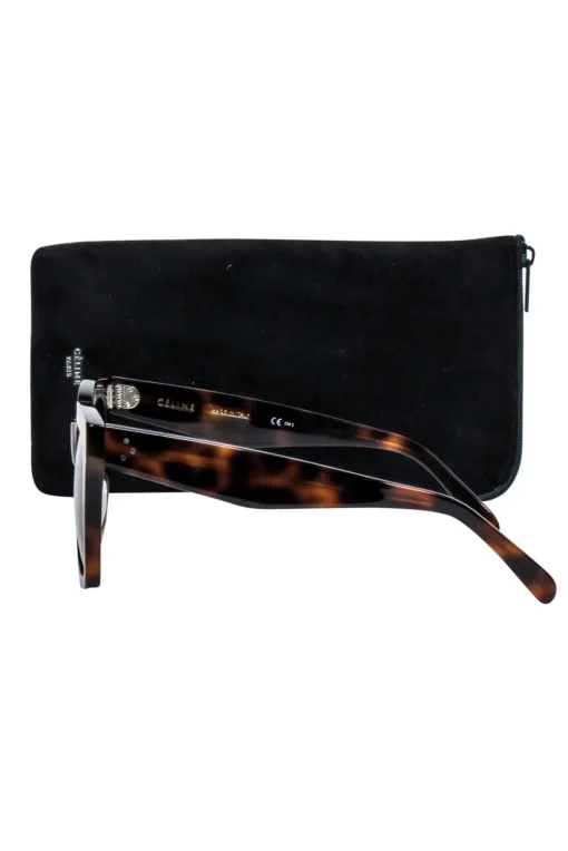 Celine - Brown Tortoise Large Square Sunglasses w/ Three Dot Print