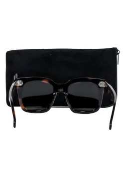Celine - Brown Tortoise Large Square Sunglasses w/ Three Dot Print