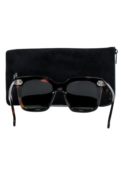 Celine - Brown Tortoise Large Square Sunglasses w/ Three Dot Print