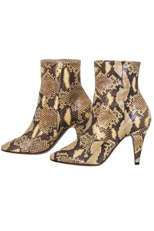 Celine - Tan Snake Skin Ankle Heel Booties Sz 6
